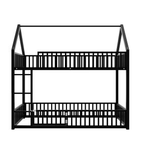 Metal Twin Over Twin House Bunk Bed With Fence And Door