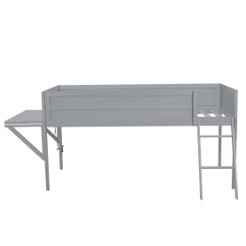 Wood Twin Size Gaming Loft Bed with Desk and LED