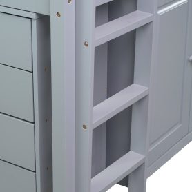 Rubber Wood Twin Loft Bed With Storage Cabinet, Drawer And Shelf Cabinet And Pulling-out Desk