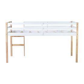 Rubber Wooden Twin Loft Bed with Ladder,  Natural White