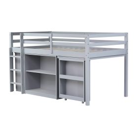 Rubber Wood Twin Loft Bed With Drawer Cabinet, Shelf Cabinet, Pulling-out Desk And Safety Guardrail 52 Rubber Wood Twin Loft Bed With Drawer Cabinet, Shelf Cabinet, Pulling-out Desk And Safety Guardrail