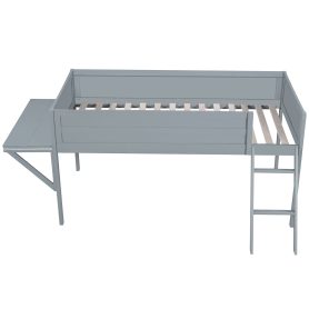 Wood Twin Size Gaming Loft Bed with Desk and LED