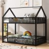 Metal Twin Over Twin House Bunk Bed With Fence And Door