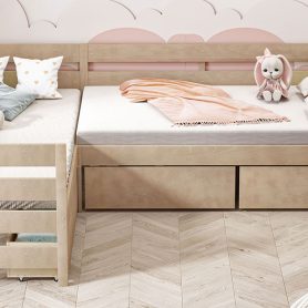 Twin Size L-Shaped Platform Bed With Three Storage Drawers