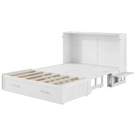 Queen Size Mobile Murphy Bed with Drawer and Little Shelves on Each Side