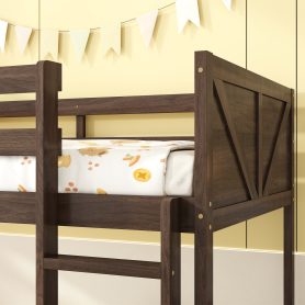 Twin over Twin Floor Bunk Bed with Panelled Headboard and Footboard