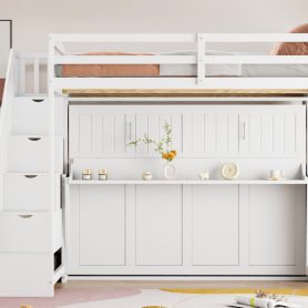 Full Over Full Size Murphy Bed With Hydraulic Lift & Desk Design