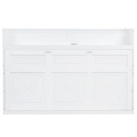 Twin XL Size Murphy Bed with Desk,LED Light and USB Charging Station