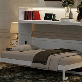 Twin XL Size Murphy Bed with Desk,LED Light and USB Charging Station