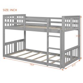 Solid Wood Low Twin Over Twin Bunk Bed with Ladder