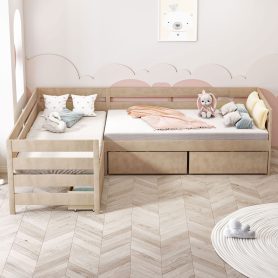 Twin Size L-Shaped Platform Bed With Three Storage Drawers