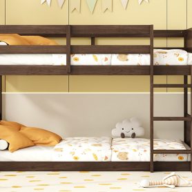 Twin over Twin Floor Bunk Bed with Panelled Headboard and Footboard