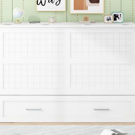 Queen Size Mobile Murphy Bed with Drawer and Little Shelves on Each Side