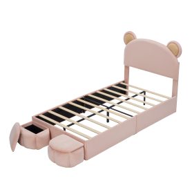 Twin Size Upholstered Platform Bed Frame with Cartoon Bear Ears
