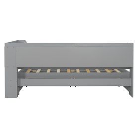 Twin Size L-Shaped Bookcases Bed with Power Outlets, USB Charging Ports, Two Drawers 41 Twin Size L-Shaped Bookcases Bed with Power Outlets, USB Charging Ports, Two Drawers