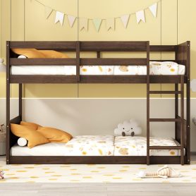 Twin over Twin Floor Bunk Bed with Panelled Headboard and Footboard