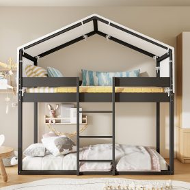 Twin Over Twin Wood Bunk Bed With Tent