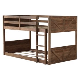 Twin over Twin Floor Bunk Bed with Panelled Headboard and Footboard