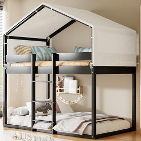 Twin Over Twin Wood Bunk Bed With Tent
