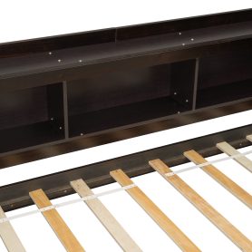 Twin Size L-shaped Bookcases Bed with Power Outlets, USB Charging Ports,Two Drawers