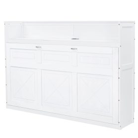 Twin XL Size Murphy Bed with Desk,LED Light and USB Charging Station