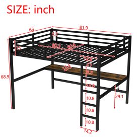 Metal Queen Size Loft Bed With Power Outlet And LED Lighted, Space-saving, Noise Reduced