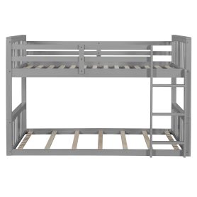 Solid Wood Low Twin Over Twin Bunk Bed with Ladder