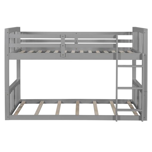 Solid Wood Low Twin Over Twin Bunk Bed with Ladder