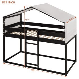 Twin Over Twin Wood Bunk Bed With Tent