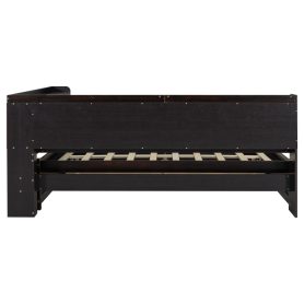 Full Size L-Shaped Bookcases Bed With Power Outlets, USB Charging Ports, Two Drawers