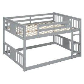 Solid Wood Low Full Over Full Bunk Bed with Ladder