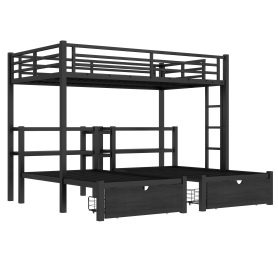 Full Xl Over Twin & Twin Triple Bunk Bed With Drawers, Shelving & USB