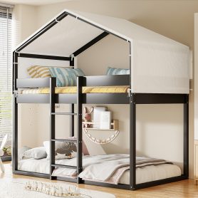 Twin Over Twin Wood Bunk Bed With Tent