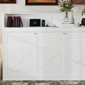 Twin XL Size Murphy Bed with Desk,LED Light and USB Charging Station