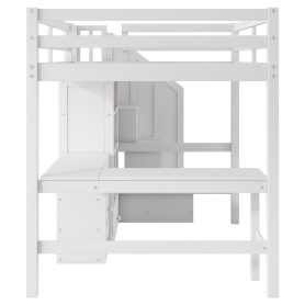 Full Size Loft Bed with L-Shaped Desk and Drawers, Cabinet and Storage Staircase