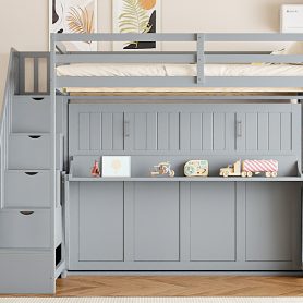 Full Over Full Size Murphy Bed with Hydraulic Lift & Desk