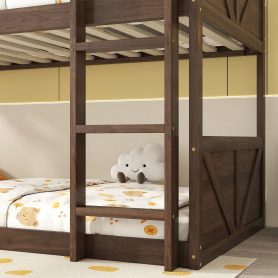 Twin over Twin Floor Bunk Bed with Panelled Headboard and Footboard