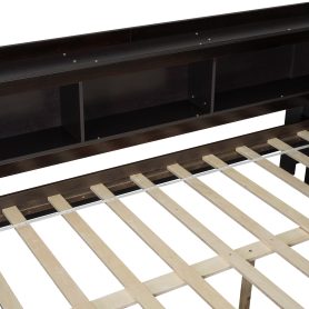 Full Size L-Shaped Bookcases Bed With Power Outlets, USB Charging Ports, Two Drawers