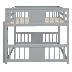 Solid Wood Low Full Over Full Bunk Bed with Ladder