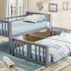 Solid Wood Low Twin Over Twin Bunk Bed with Ladder