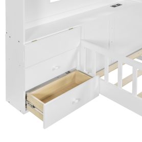 Full Size House Bed With Window, Bedside Drawers, Shelves And A Set Of Sockets And USB Port