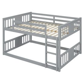 Solid Wood Low Full Over Full Bunk Bed with Ladder