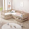 Twin Size L-Shaped Platform Bed With Three Storage Drawers