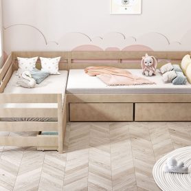 Twin Size L-Shaped Platform Bed With Three Storage Drawers