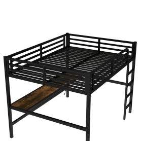 Metal Queen Size Loft Bed With Power Outlet And LED Lighted, Space-saving, Noise Reduced