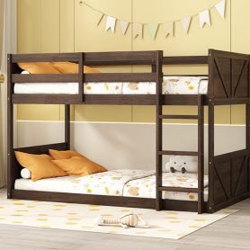 Twin over Twin Floor Bunk Bed with Panelled Headboard and Footboard