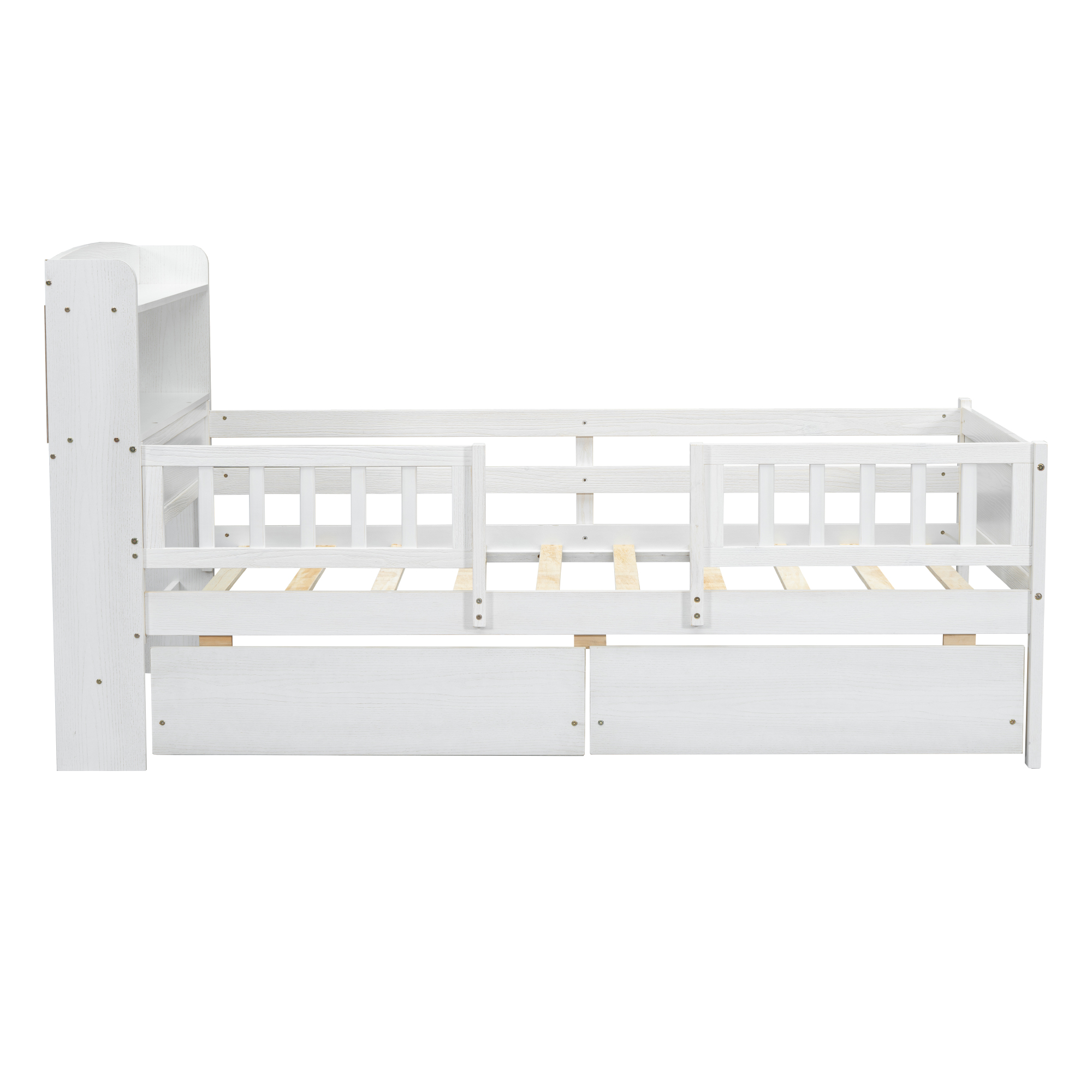 Wood Twin Size Platform Bed With Built-in Led Light, Multi-functional Headboard, Guardrail And 2 Drawers 22 Wood Twin Size Platform Bed With Built-in Led Light, Multi-functional Headboard, Guardrail And 2 Drawers