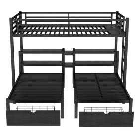 Full Xl Over Twin & Twin Triple Bunk Bed With Drawers, Shelving & USB