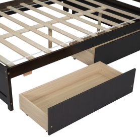 Full Size L-Shaped Bookcases Bed With Power Outlets, USB Charging Ports, Two Drawers