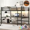Metal Queen Size Loft Bed With Power Outlet And LED Lighted, Space-saving, Noise Reduced